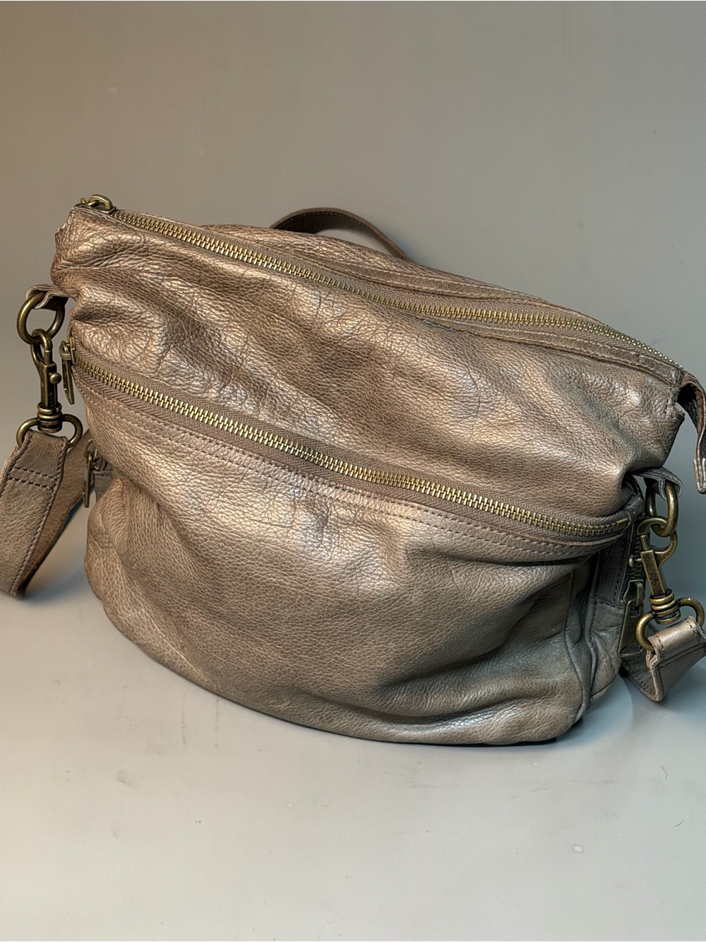 Liebeskind Metallic Taupe Leather Shoulder Bag